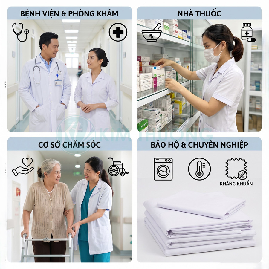 Vải trắng kháng khuẩn xếp gọn, phù hợp sử dụng trong môi trường y tế và chăm sóc sức khỏe