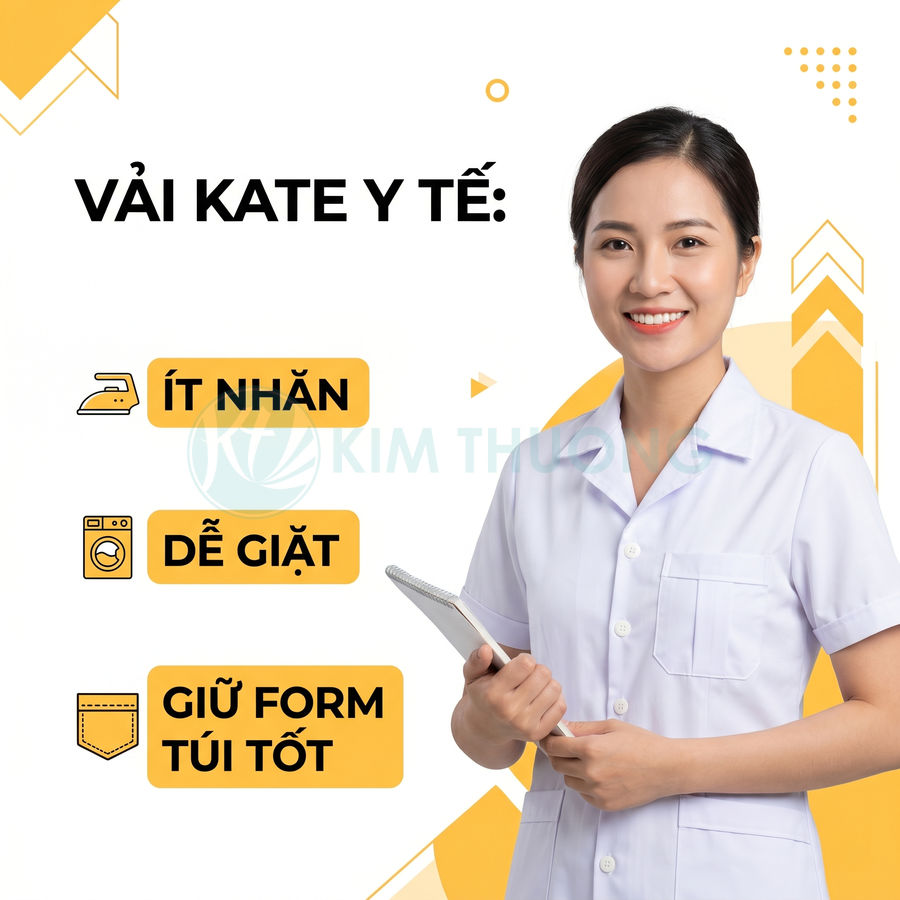 Đồng phục y tá vải kate y tế màu trắng ít nhăn dễ giặt giữ form túi tốt