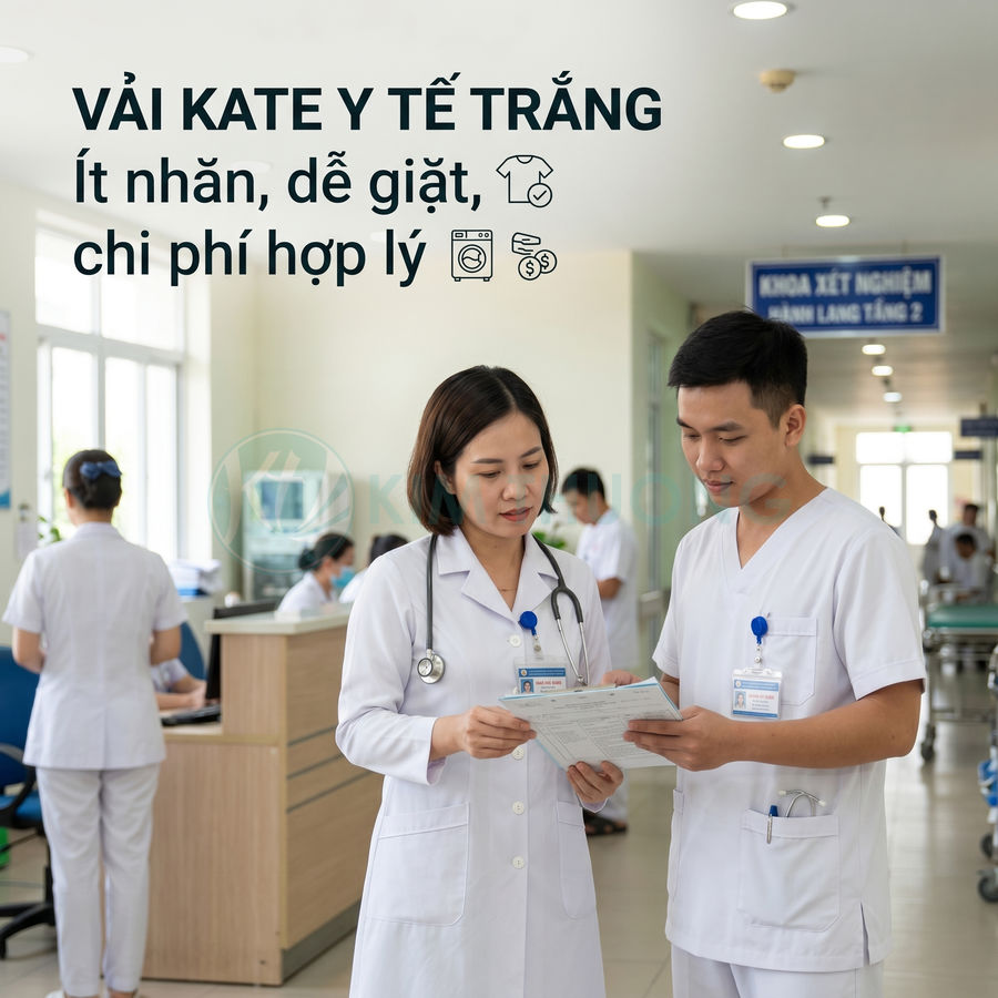 Bác sĩ và điều dưỡng mặc đồng phục vải kate y tế trắng ít nhăn dễ giặt trong bệnh viện