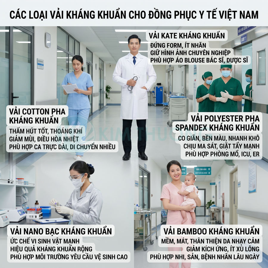 Các loại vải kháng khuẩn may đồng phục y tế Việt Nam cho bác sĩ, y tá, điều dưỡng và mẹ bỉm sữa
