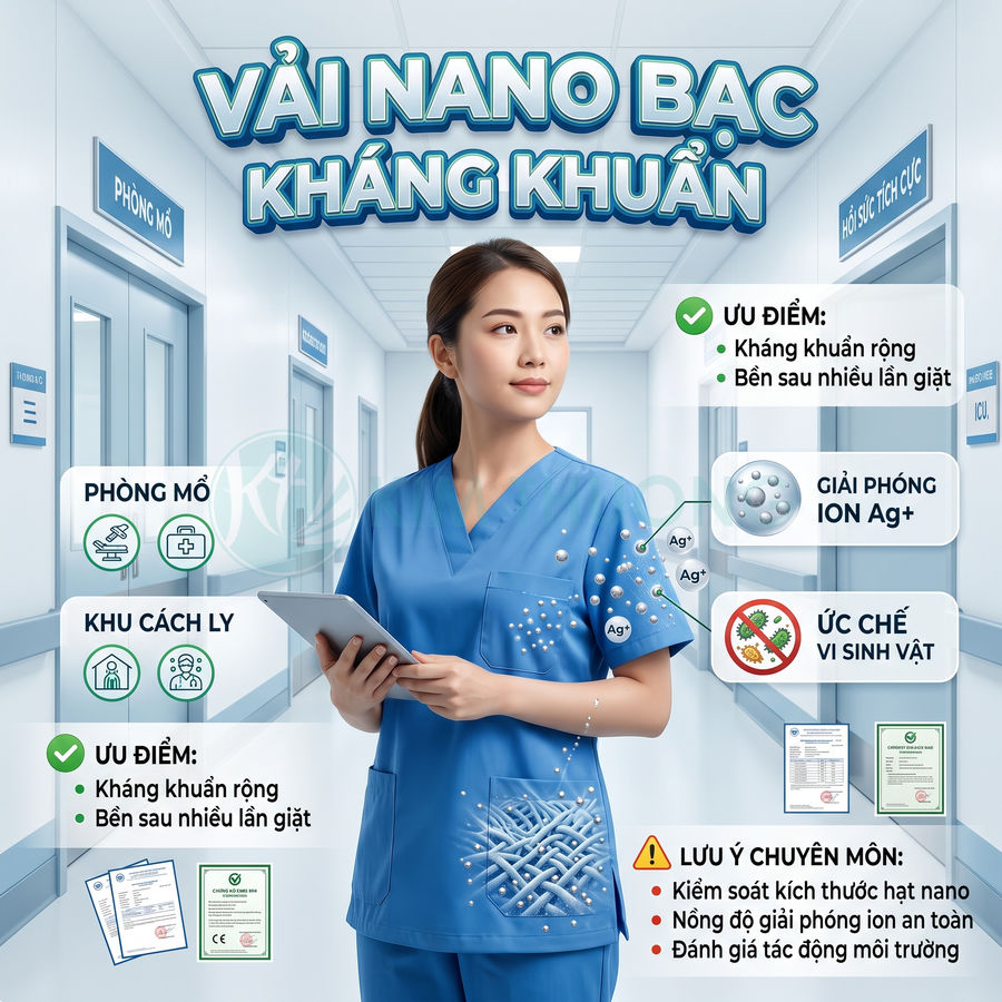 Đồng phục y tế vải nano bạc kháng khuẩn cho bác sĩ y tá trong bệnh viện