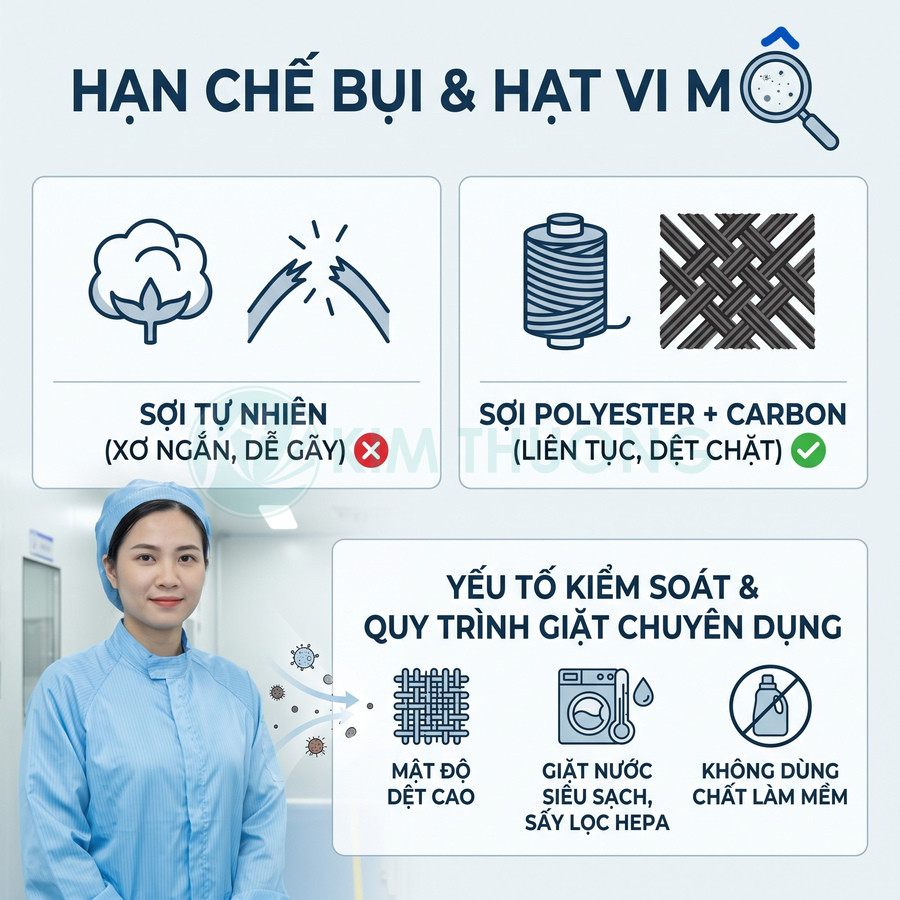Vải polyester pha carbon dệt chặt hạn chế bụi và hạt vi mô, giặt siêu sạch và sấy lọc HEPA