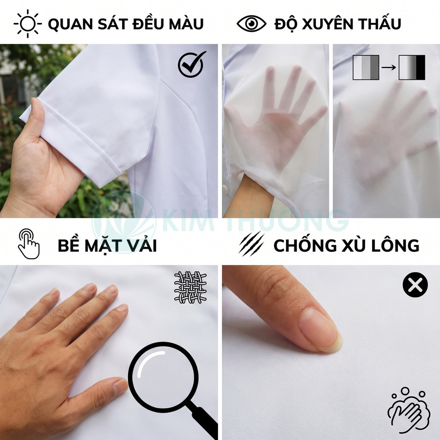 Vải trắng mịn, đều màu, có độ xuyên thấu nhẹ và bề mặt dệt chống xù lông