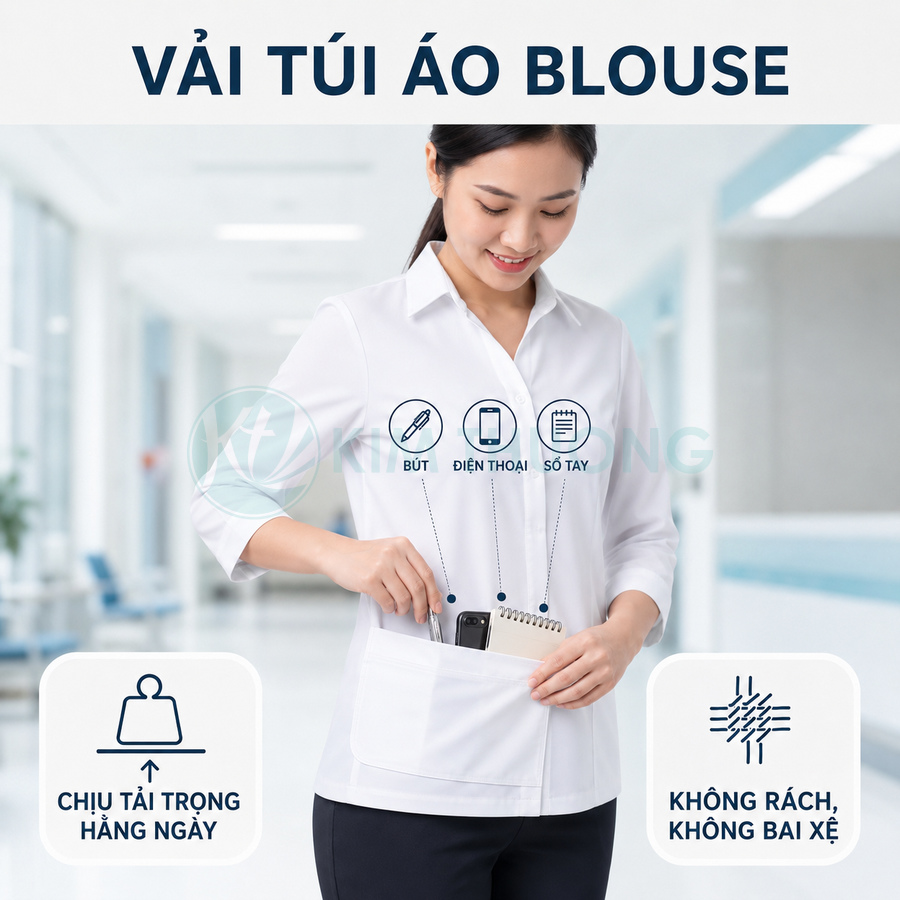Áo blouse trắng túi lớn chắc chắn đựng bút điện thoại sổ tay cho nhân viên y tế