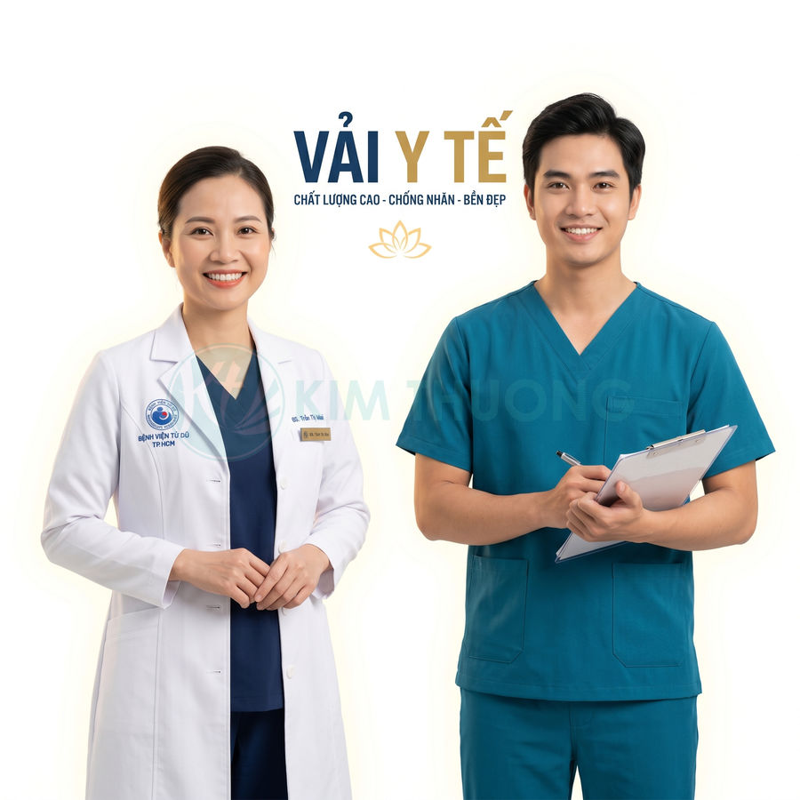 Đồng phục bác sĩ và điều dưỡng vải y tế cao cấp, chống nhăn, bền đẹp, màu trắng và xanh lam