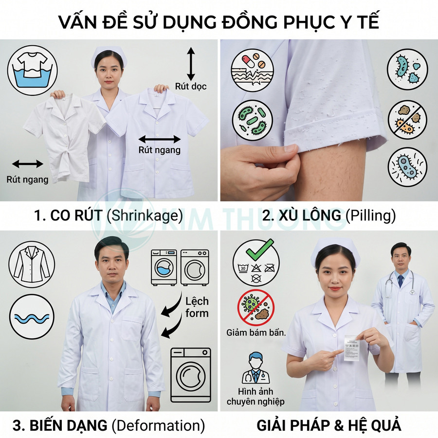 Đồng phục y tế co rút, xù lông, biến dạng sau giặt và giải pháp giúp áo blouse sạch đẹp, giữ form lâu