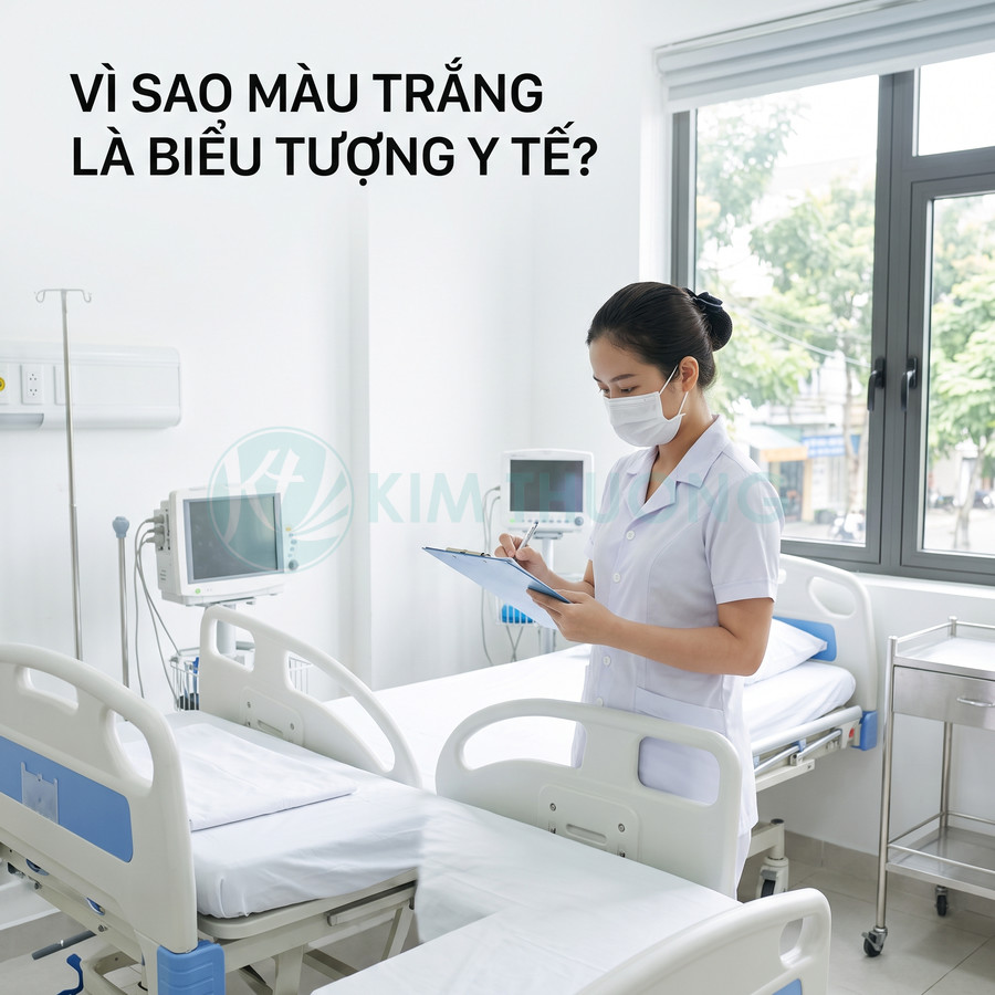 Y tá mặc đồ trắng đeo khẩu trang ghi chép bên giường bệnh trong phòng bệnh viện sạch sẽ