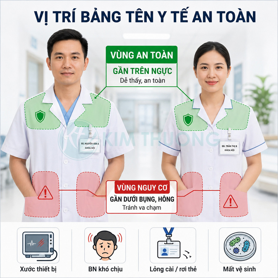 Hướng dẫn vị trí đeo bảng tên y tế an toàn trên ngực cho bác sĩ và điều dưỡng trong bệnh viện