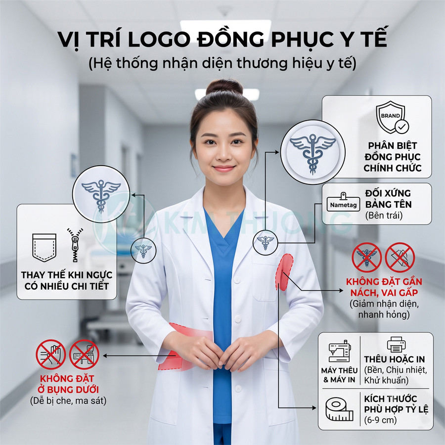 Hướng dẫn vị trí đặt logo trên áo blouse đồng phục y tế cho bác sĩ nữ trong bệnh viện