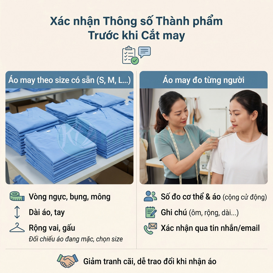 Quy trình xác nhận thông số áo may sẵn theo size hoặc may đo riêng trước khi cắt may