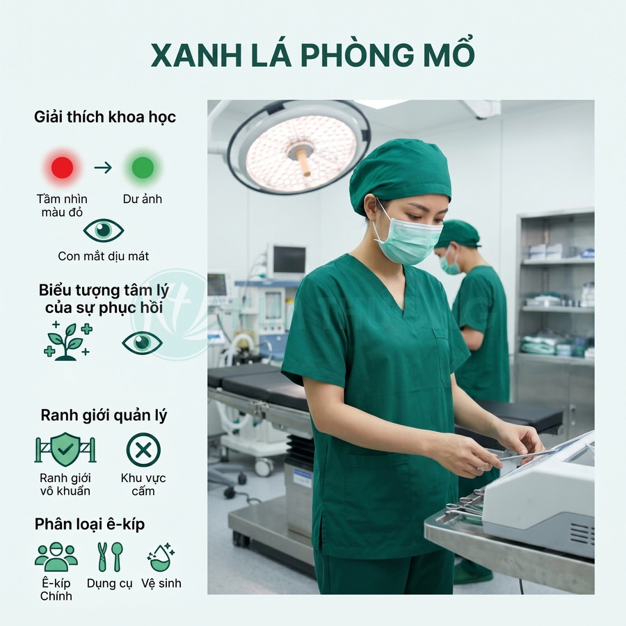 Bác sĩ mặc đồ phẫu thuật xanh lá đang chuẩn bị dụng cụ trong phòng mổ hiện đại
