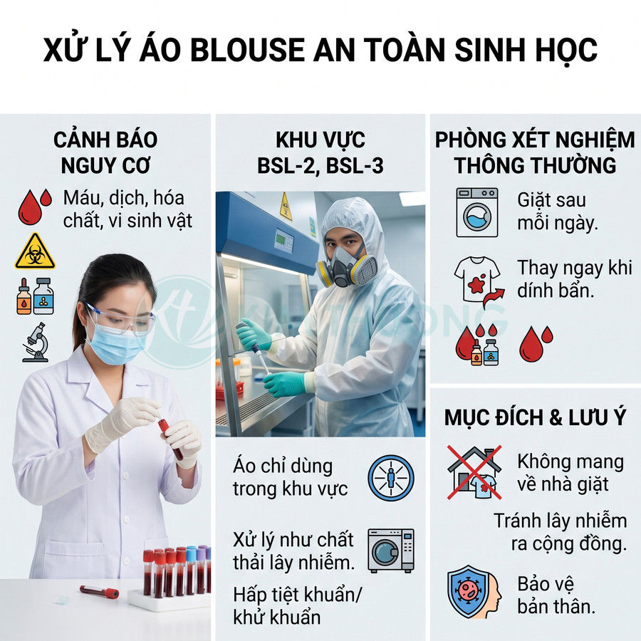 Hướng dẫn xử lý áo blouse an toàn sinh học trong phòng xét nghiệm và khu vực BSL-2 BSL-3