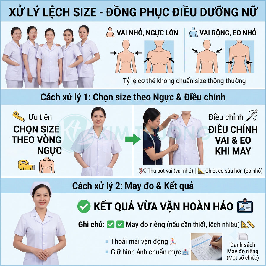 Hướng dẫn chọn size và chỉnh sửa đồng phục điều dưỡng nữ màu trắng cho vừa vặn thân người