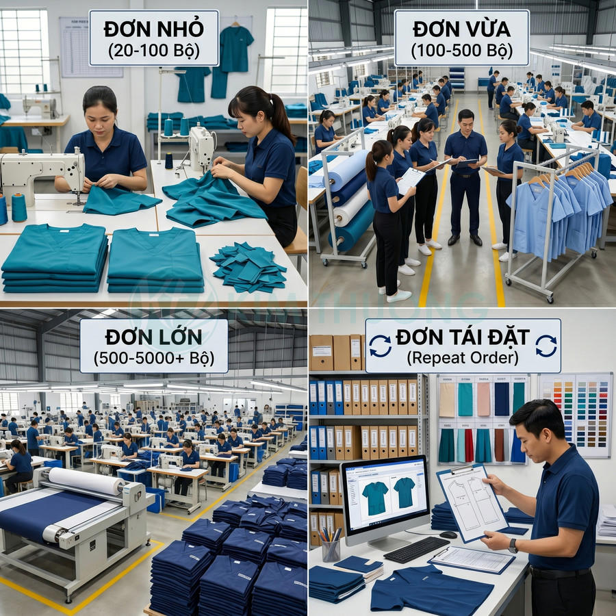 Xưởng may đồng phục sản xuất áo thun số lượng nhỏ đến lớn và xử lý đơn hàng lặp lại chuyên nghiệp