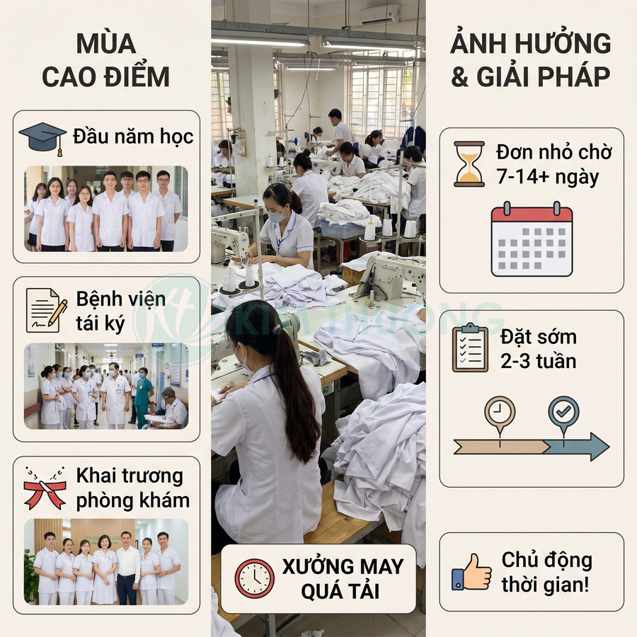 Xưởng may đồng phục y tế quá tải mùa cao điểm, khuyến nghị bệnh viện và phòng khám đặt sớm 2 đến 3 tuần