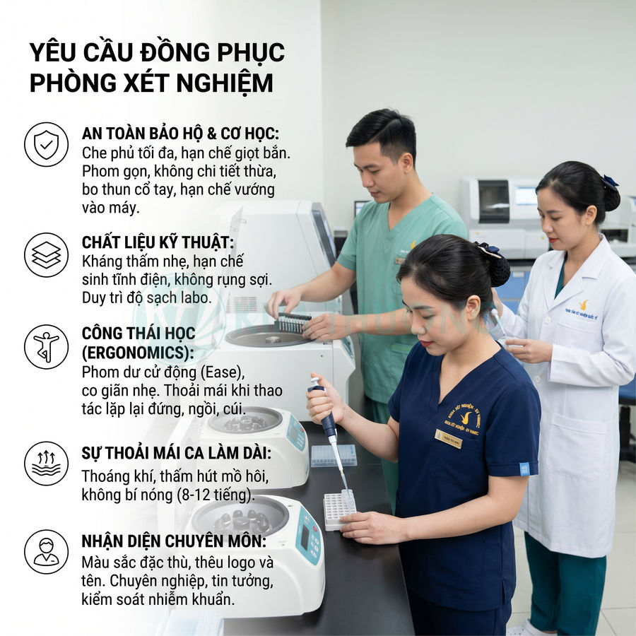 Nhân viên y tế mặc đồng phục phòng xét nghiệm thao tác máy ly tâm và micropipette trong labo hiện đại