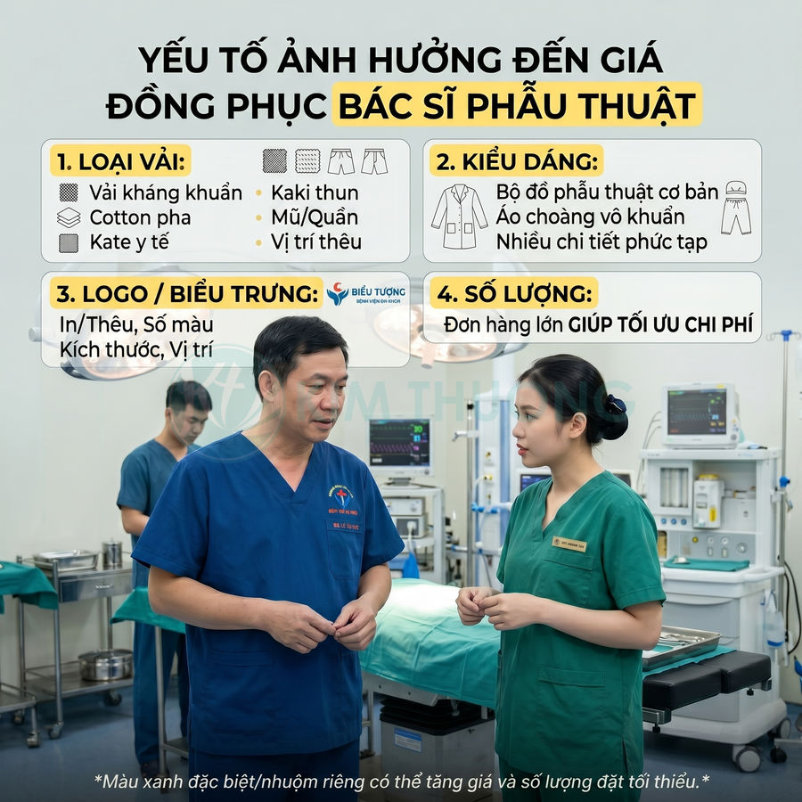 Bác sĩ mặc đồng phục phẫu thuật xanh trao đổi với nữ điều dưỡng trong phòng mổ hiện đại
