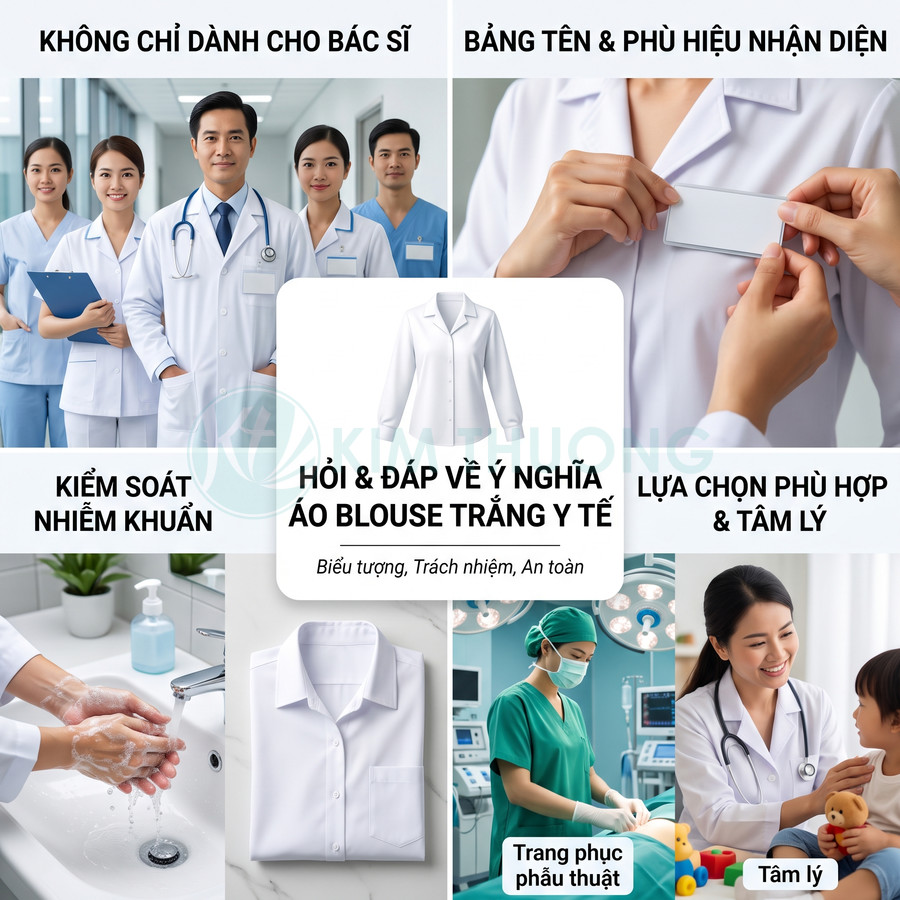 Áo blouse trắng y tế cho bác sĩ và điều dưỡng, biểu tượng trách nhiệm an toàn trong bệnh viện