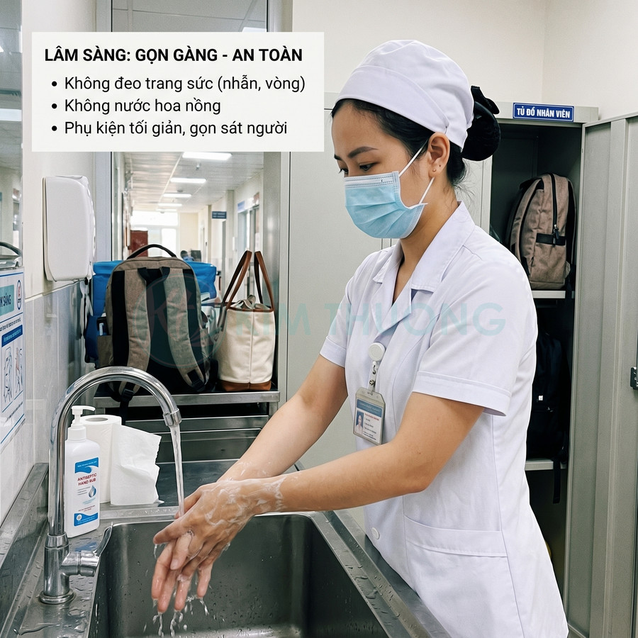 Điều dưỡng đeo khẩu trang rửa tay bằng xà phòng diệt khuẩn tại bồn rửa trong bệnh viện